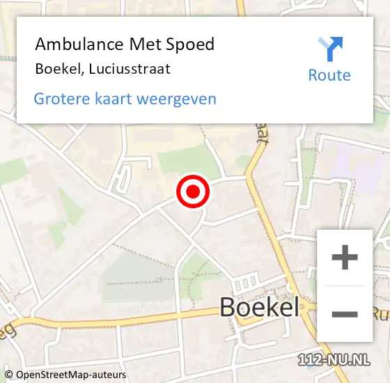 Locatie op kaart van de 112 melding: Ambulance Met Spoed Naar Boekel, Luciusstraat op 19 maart 2016 12:00