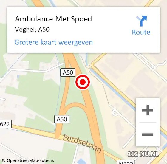 Locatie op kaart van de 112 melding: Ambulance Met Spoed Naar Veghel, A50 op 19 maart 2016 19:42
