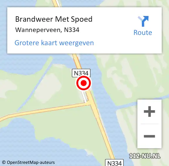 Locatie op kaart van de 112 melding: Brandweer Met Spoed Naar Wanneperveen, N334 op 20 maart 2016 19:50