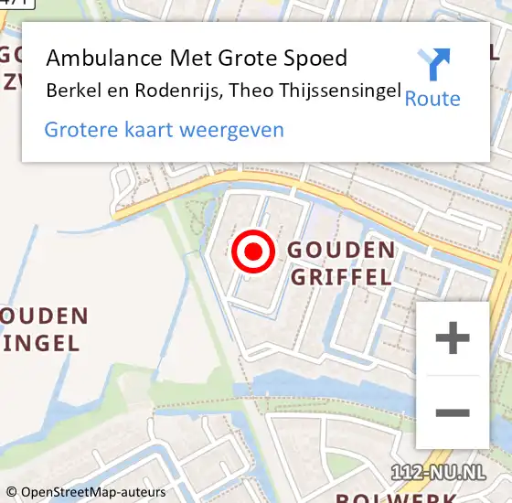 Locatie op kaart van de 112 melding: Ambulance Met Grote Spoed Naar Berkel en Rodenrijs, Theo Thijssensingel op 21 maart 2016 11:33