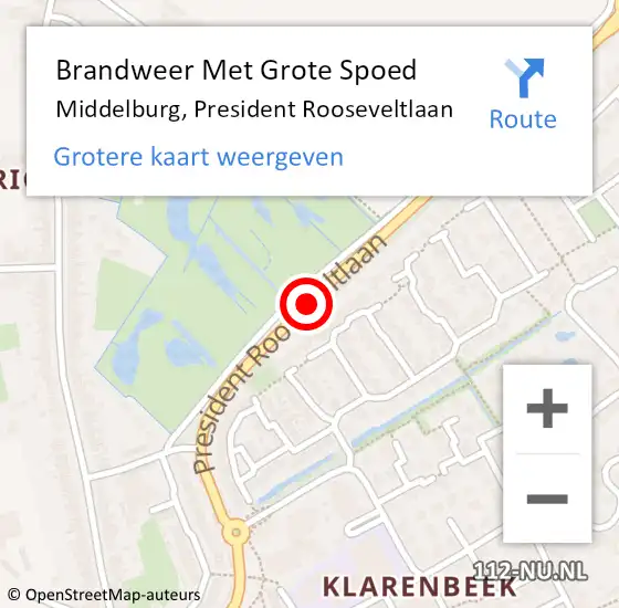 Locatie op kaart van de 112 melding: Brandweer Met Grote Spoed Naar Middelburg, President Rooseveltlaan op 21 maart 2016 15:46