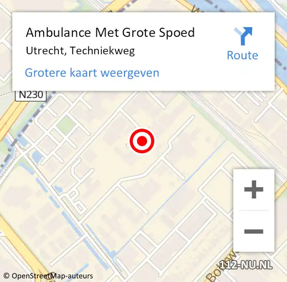 Locatie op kaart van de 112 melding: Ambulance Met Grote Spoed Naar Utrecht, Techniekweg op 9 december 2013 17:02