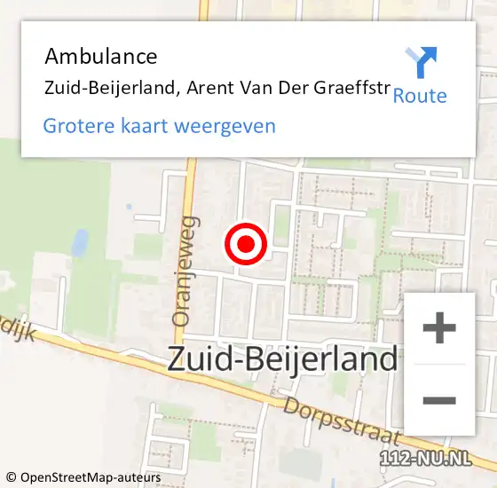 Locatie op kaart van de 112 melding: Ambulance Zuid-Beijerland, Arent Van Der Graeffstr op 22 maart 2016 13:28