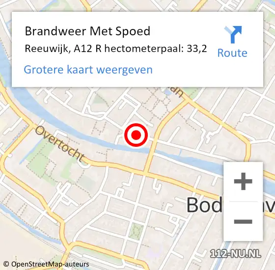 Locatie op kaart van de 112 melding: Brandweer Met Spoed Naar Reeuwijk, A12 R hectometerpaal: 33,2 op 23 maart 2016 08:58