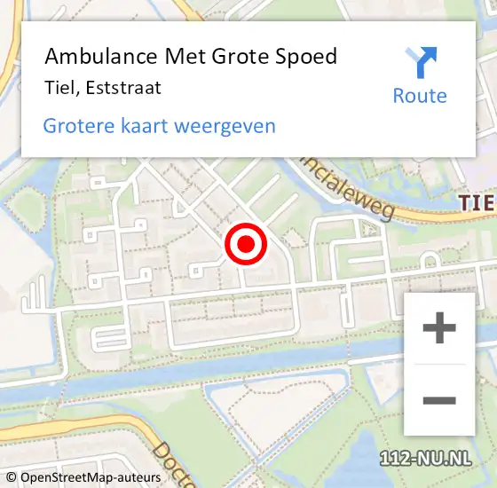 Locatie op kaart van de 112 melding: Ambulance Met Grote Spoed Naar Tiel, Eststraat op 9 december 2013 18:49