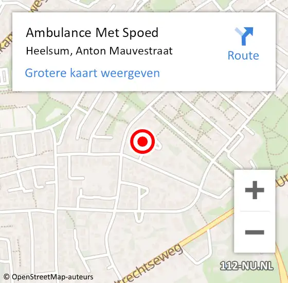 Locatie op kaart van de 112 melding: Ambulance Met Spoed Naar Heelsum, Anton Mauvestraat op 24 maart 2016 08:25