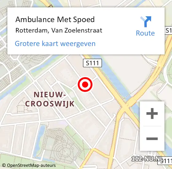 Locatie op kaart van de 112 melding: Ambulance Met Spoed Naar Rotterdam, Van Zoelenstraat op 24 maart 2016 20:16