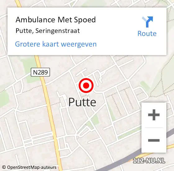 Locatie op kaart van de 112 melding: Ambulance Met Spoed Naar Putte, Seringenstraat op 25 maart 2016 13:22