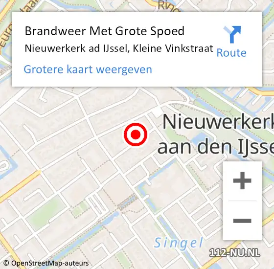 Locatie op kaart van de 112 melding: Brandweer Met Grote Spoed Naar Nieuwerkerk ad IJssel, Kleine Vinkstraat op 25 maart 2016 16:58