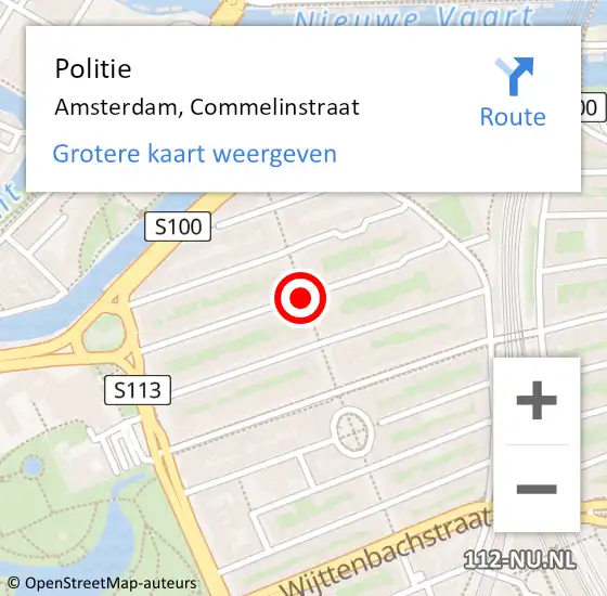 Locatie op kaart van de 112 melding: Politie Amsterdam, Commelinstraat op 25 maart 2016 22:24