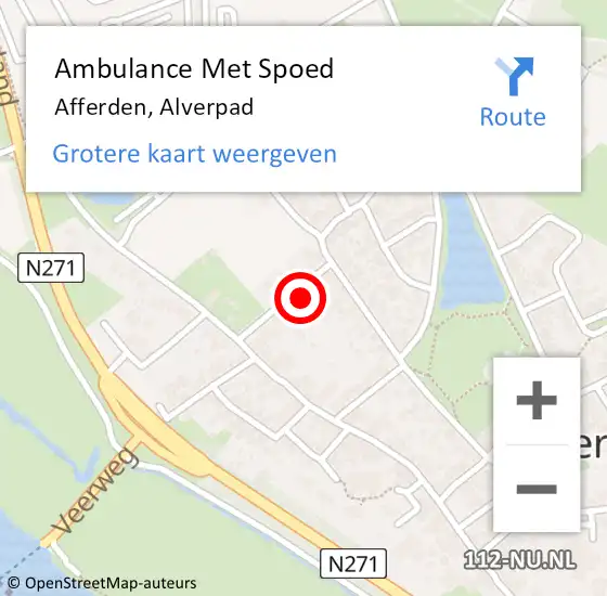 Locatie op kaart van de 112 melding: Ambulance Met Spoed Naar Afferden, Alverpad op 28 maart 2016 11:03
