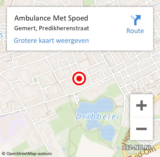 Locatie op kaart van de 112 melding: Ambulance Met Spoed Naar Gemert, Predikherenstraat op 28 maart 2016 11:05