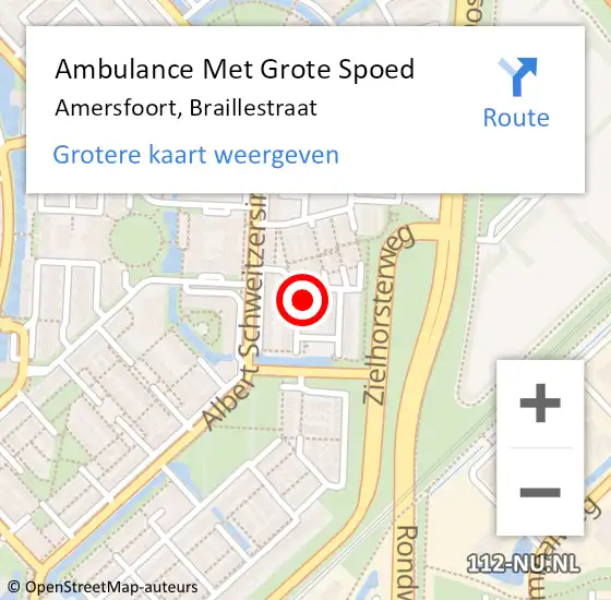 Locatie op kaart van de 112 melding: Ambulance Met Grote Spoed Naar Amersfoort, Braillestraat op 28 maart 2016 22:31