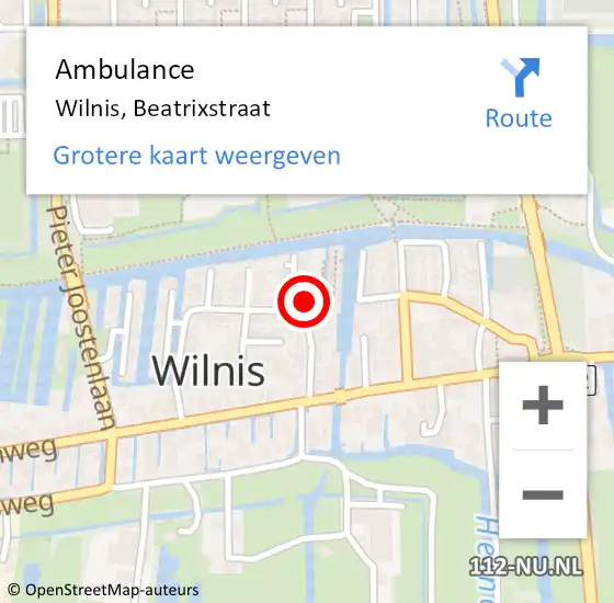 Locatie op kaart van de 112 melding: Ambulance Wilnis, Beatrixstraat op 29 maart 2016 06:46