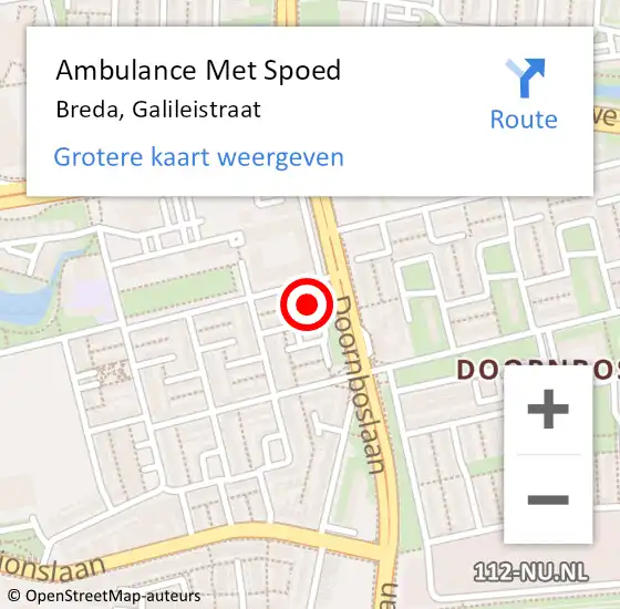 Locatie op kaart van de 112 melding: Ambulance Met Spoed Naar Breda, Galileistraat op 29 maart 2016 09:59