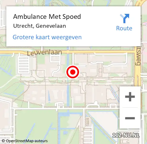 Locatie op kaart van de 112 melding: Ambulance Met Spoed Naar Utrecht, Genevelaan op 29 maart 2016 17:22