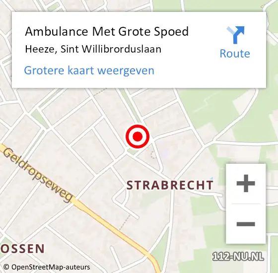 Locatie op kaart van de 112 melding: Ambulance Met Grote Spoed Naar Heeze, Sint Willibrorduslaan op 30 maart 2016 06:46