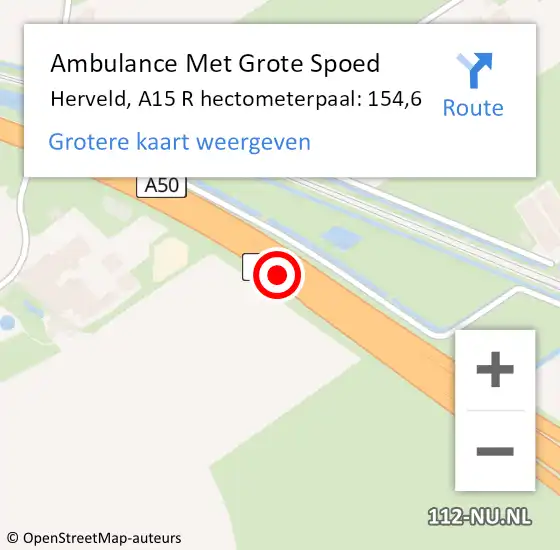 Locatie op kaart van de 112 melding: Ambulance Met Grote Spoed Naar Herveld, A15 R hectometerpaal: 155,0 op 30 maart 2016 15:42