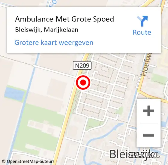Locatie op kaart van de 112 melding: Ambulance Met Grote Spoed Naar Bleiswijk, Marijkelaan op 30 maart 2016 16:19