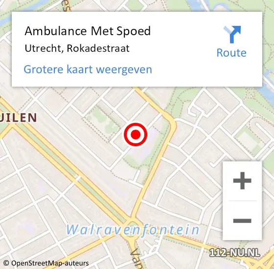 Locatie op kaart van de 112 melding: Ambulance Met Spoed Naar Utrecht, Rokadestraat op 30 maart 2016 19:31