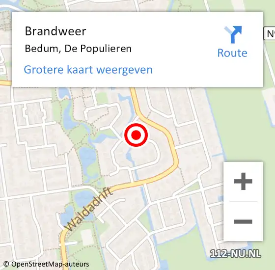 Locatie op kaart van de 112 melding: Brandweer Bedum, De Populieren op 31 maart 2016 19:24