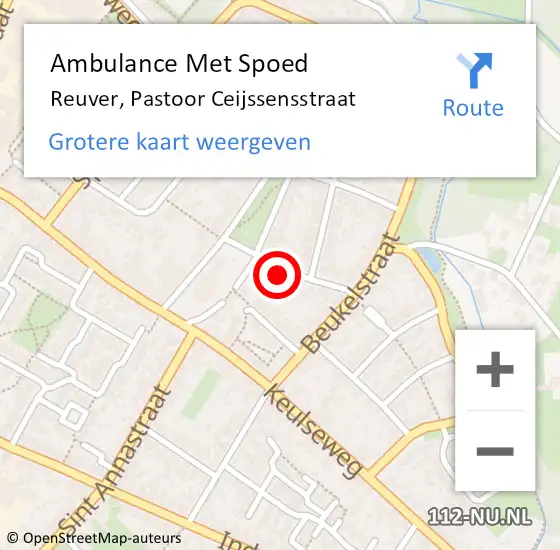 Locatie op kaart van de 112 melding: Ambulance Met Spoed Naar Reuver, Pastoor Ceijssensstraat op 31 maart 2016 21:31