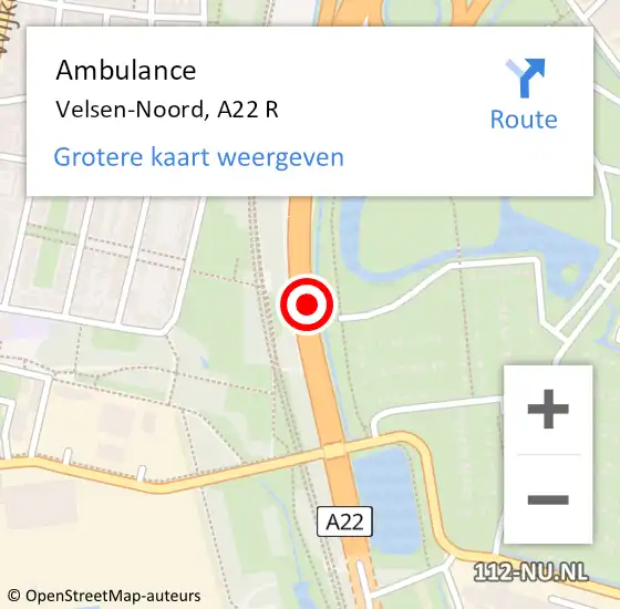 Locatie op kaart van de 112 melding: Ambulance Velsen-Noord, A22 R op 1 april 2016 14:19
