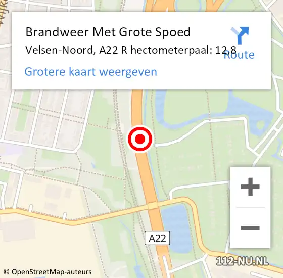 Locatie op kaart van de 112 melding: Brandweer Met Grote Spoed Naar Velsen-Noord, A22 R hectometerpaal: 12,8 op 1 april 2016 14:21