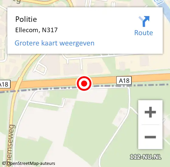 Locatie op kaart van de 112 melding: Politie Ellecom, N317 op 1 april 2016 16:05