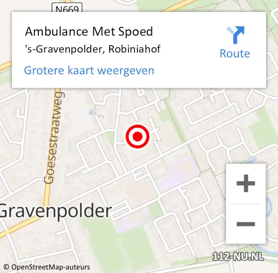 Locatie op kaart van de 112 melding: Ambulance Met Spoed Naar 's-Gravenpolder, Robiniahof op 1 april 2016 16:27