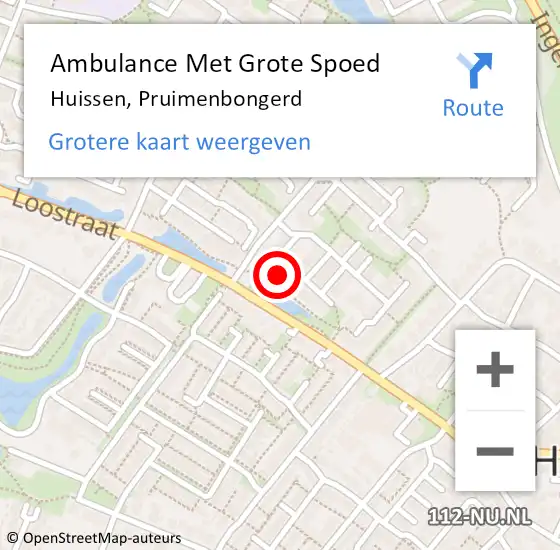 Locatie op kaart van de 112 melding: Ambulance Met Grote Spoed Naar Huissen, Pruimenbongerd op 1 april 2016 18:02