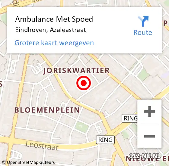 Locatie op kaart van de 112 melding: Ambulance Met Spoed Naar Eindhoven, Azaleastraat op 1 april 2016 22:16