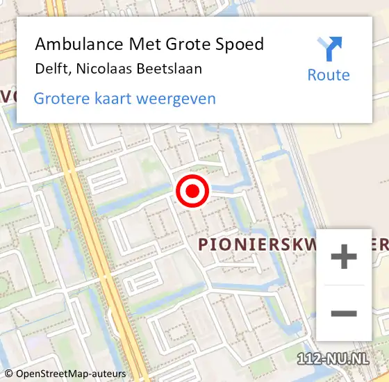 Locatie op kaart van de 112 melding: Ambulance Met Grote Spoed Naar Delft, Nicolaas Beetslaan op 1 april 2016 23:04