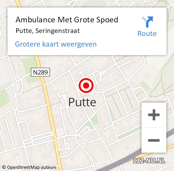Locatie op kaart van de 112 melding: Ambulance Met Grote Spoed Naar Putte, Seringenstraat op 2 april 2016 11:11