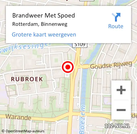 Locatie op kaart van de 112 melding: Brandweer Met Spoed Naar Rotterdam, Binnenweg op 15 september 2013 16:50