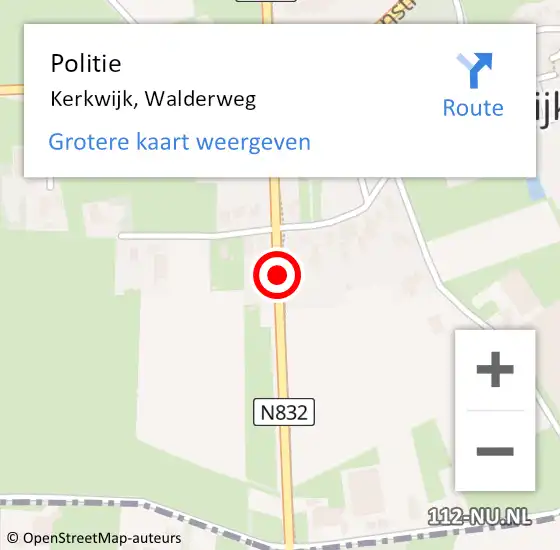 Locatie op kaart van de 112 melding: Politie Kerkwijk, N832 op 2 april 2016 22:27
