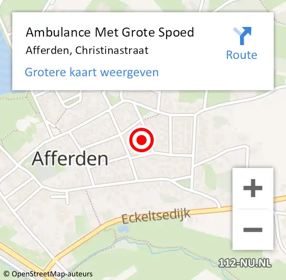 Locatie op kaart van de 112 melding: Ambulance Met Grote Spoed Naar Afferden, Christinastraat op 4 april 2016 04:52