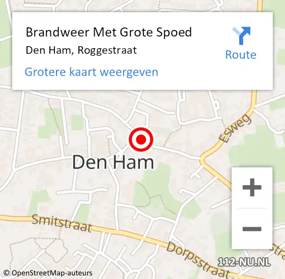 Locatie op kaart van de 112 melding: Brandweer Met Grote Spoed Naar Den Ham, Roggestraat op 4 april 2016 09:55
