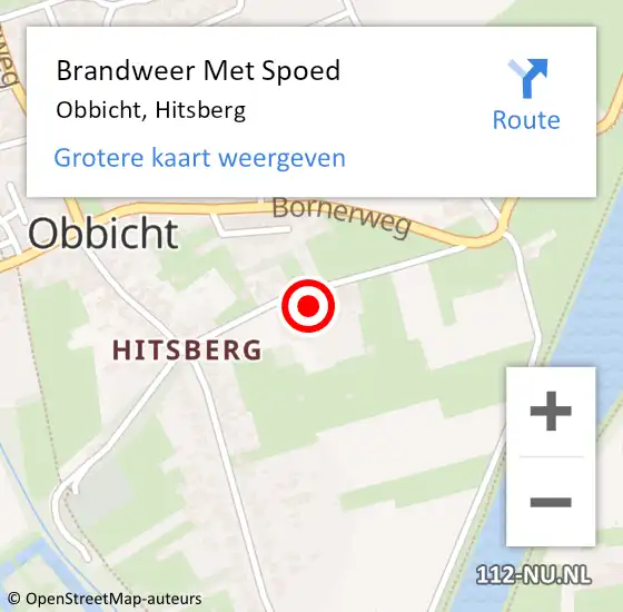 Locatie op kaart van de 112 melding: Brandweer Met Spoed Naar Obbicht, Hitsberg op 4 april 2016 18:01