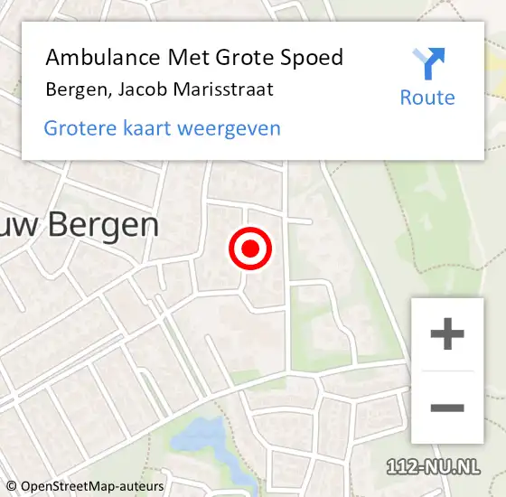 Locatie op kaart van de 112 melding: Ambulance Met Grote Spoed Naar Bergen, Jacob Marisstraat op 5 april 2016 03:09