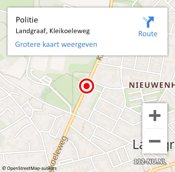 Locatie op kaart van de 112 melding: Politie Landgraaf, Kleikoeleweg op 5 april 2016 12:38