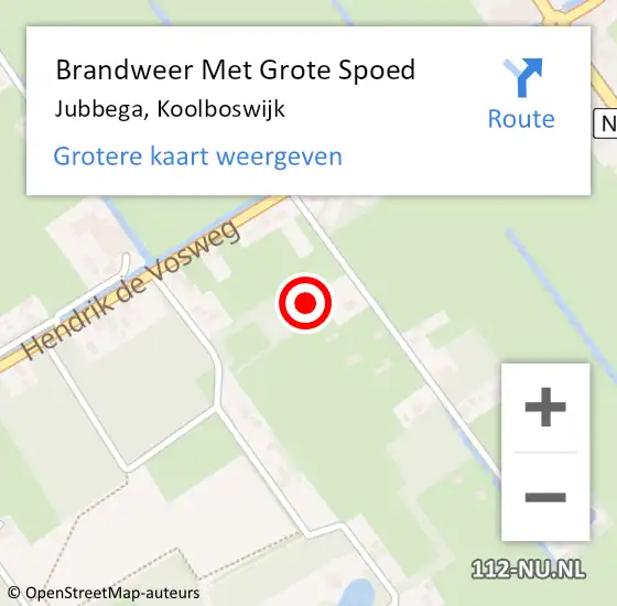 Locatie op kaart van de 112 melding: Brandweer Met Grote Spoed Naar Jubbega, Koolboswijk op 5 april 2016 13:38