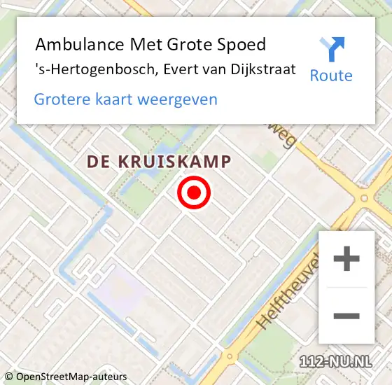 Locatie op kaart van de 112 melding: Ambulance Met Grote Spoed Naar 's-Hertogenbosch, Evert van Dijkstraat op 5 april 2016 20:37