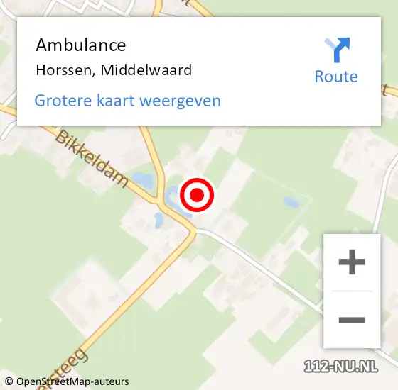 Locatie op kaart van de 112 melding: Ambulance Horssen, Middelwaard op 6 april 2016 09:06