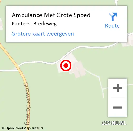 Locatie op kaart van de 112 melding: Ambulance Met Grote Spoed Naar Kantens, Bredeweg op 7 april 2016 12:59