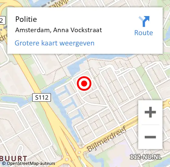 Locatie op kaart van de 112 melding: Politie Amsterdam, Anna Vockstraat op 8 april 2016 09:23