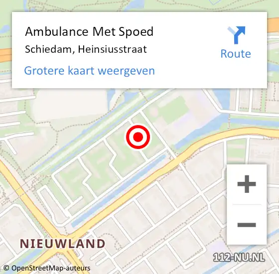 Locatie op kaart van de 112 melding: Ambulance Met Spoed Naar Schiedam, Heinsiusstraat op 9 april 2016 00:59