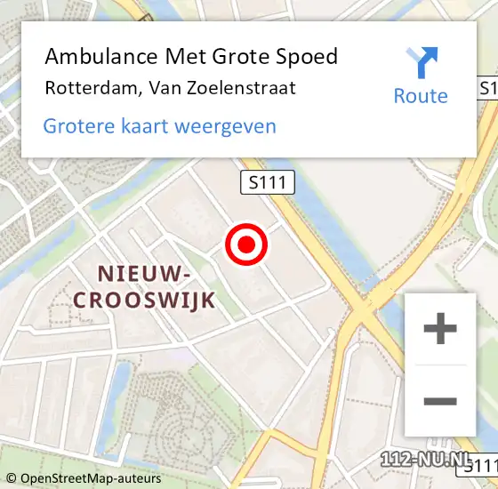 Locatie op kaart van de 112 melding: Ambulance Met Grote Spoed Naar Rotterdam, Van Zoelenstraat op 10 april 2016 14:56