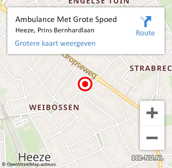 Locatie op kaart van de 112 melding: Ambulance Met Grote Spoed Naar Heeze, Prins Bernhardlaan op 11 april 2016 05:44