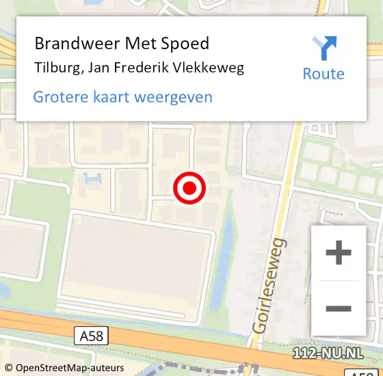 Locatie op kaart van de 112 melding: Brandweer Met Spoed Naar Tilburg, Jan Frederik Vlekkeweg op 11 april 2016 10:48